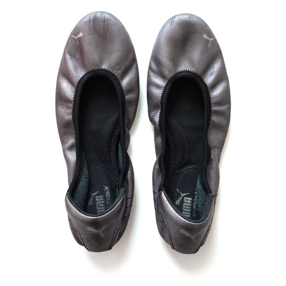 Puma All-Leather Ballet Flats Silver Metallic Gunmetal 8.5-9 Womens Shoes - Picture 4 of 6
